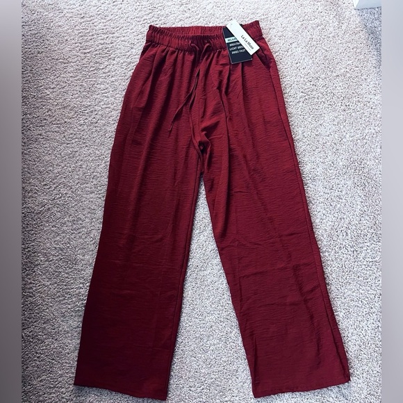 Burgundy Wide-Leg Pants stretch boho festival chic office - Picture 2 of 6